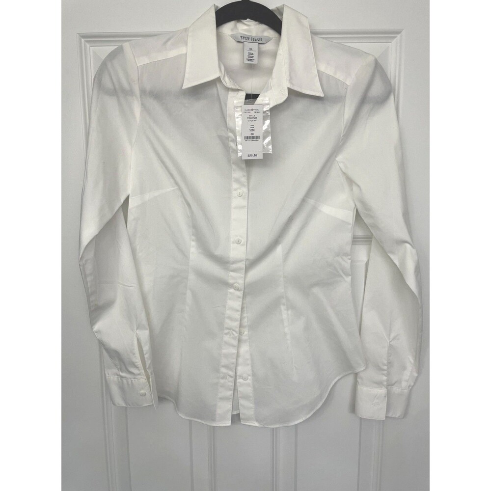 White House Black Market White Button Down Shirt Size 00 Stretch Fitted Blouse